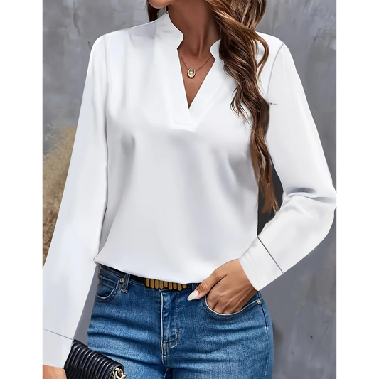 Notch Neck Blouse | Long Sleeve Work Top | Minimalist Everyday Style