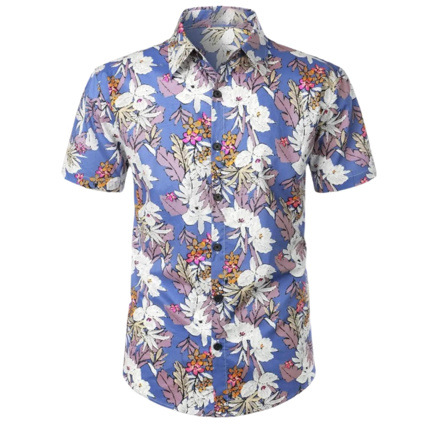 Men's Short Sleeve Button-Up Shirt | Lightweight Cotton Blend | Tropical Floral Print