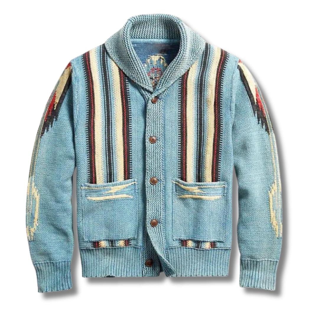 Men’s Western Knit Cardigan | Shawl Collar | Patterned Button-Up Sweater