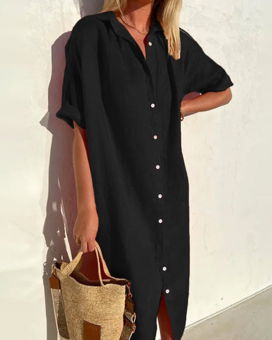 Button-Front Shirt Dress | Collared Neckline | Relaxed Midi Silhouette