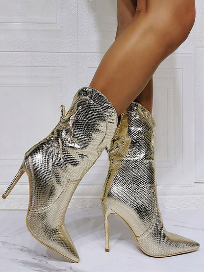 Metallic Gold Western Boots | Pointed Toe | Stiletto Heel | Statement Cowgirl Style