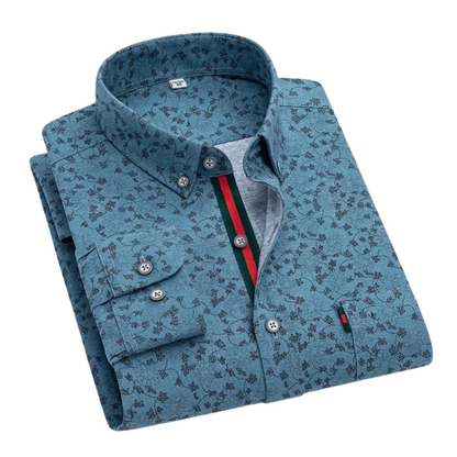Men’s Printed Dress Shirt | Slim Fit Long Sleeve | Contrast Stripe Placket