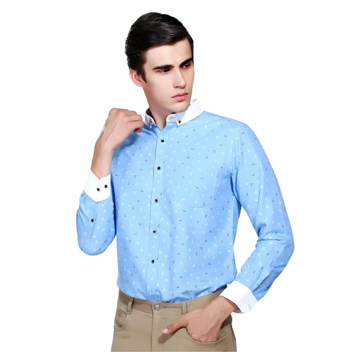 Men’s Slim Fit Printed Dress Shirt | Contrast Collar | Polished Workwear Staple