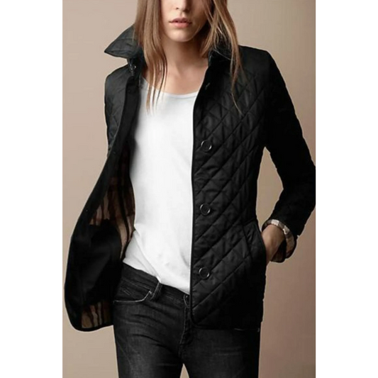 Tailored Quilted Jacket | Lightweight Diamond Stitch | Button-Up Transitional Layer