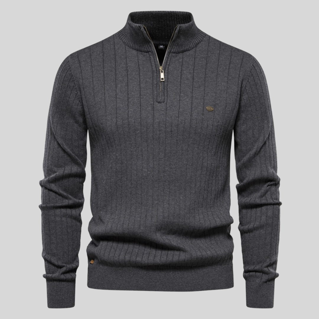 Men’s Quarter-Zip Knit Sweater | Ribbed Pullover | Smart Casual Layer