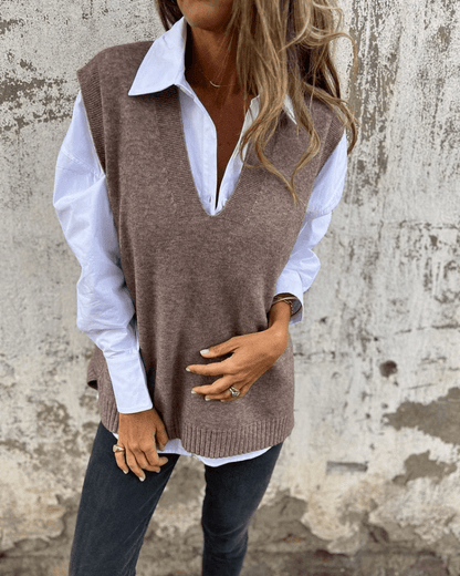 Knit Sweater Vest | Deep V-Neck Sleeveless Pullover for Layering