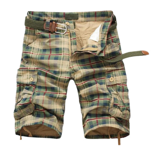 Men’s Plaid Cargo Shorts with Belt | Casual Summer Utility Shorts