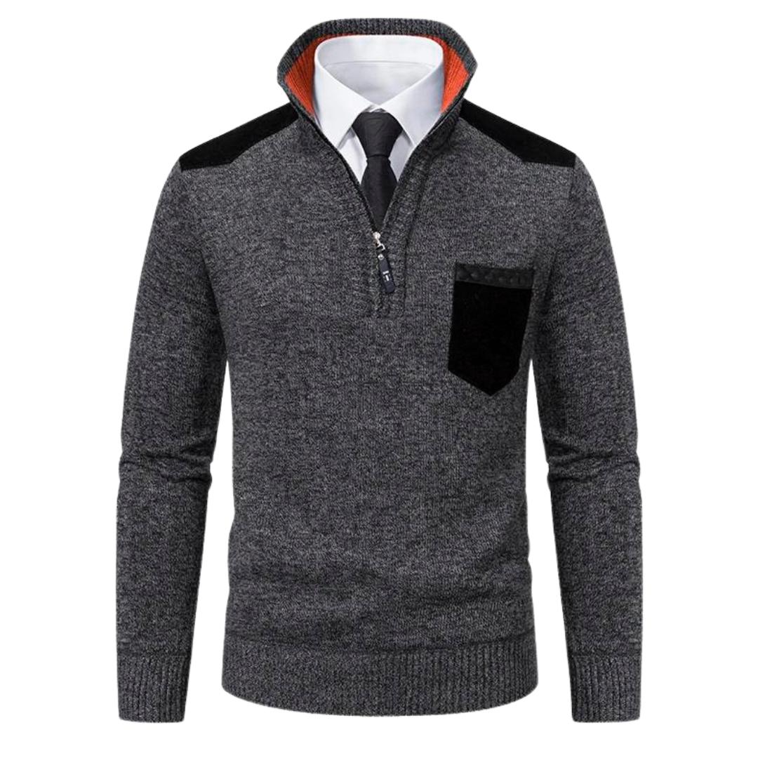Men’s Quarter-Zip Knit Sweater | Contrast Suede Trim | Fall Layering Essential