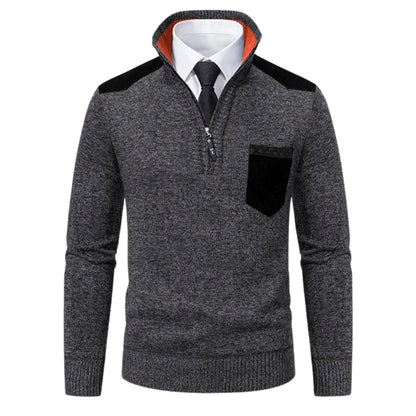Men’s Quarter-Zip Knit Sweater | Contrast Suede Trim | Fall Layering Essential