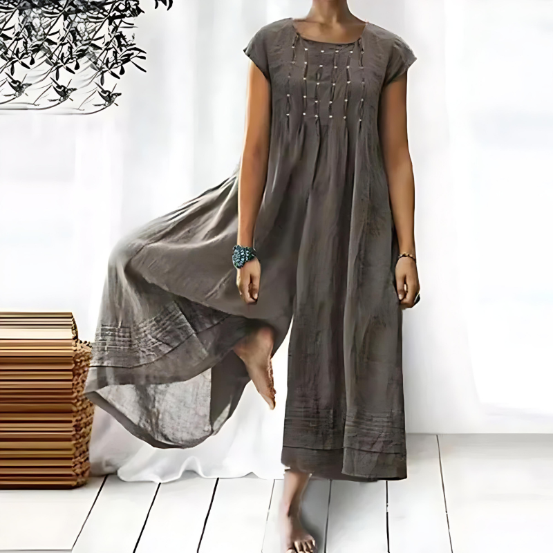 Bohemian Cotton Midi Dress | Cap Sleeve | Embroidered Front Detail
