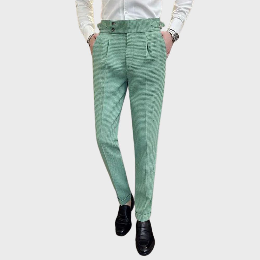 High-Waisted Dress Trousers | Pleated Front with Side Buckle Tabs