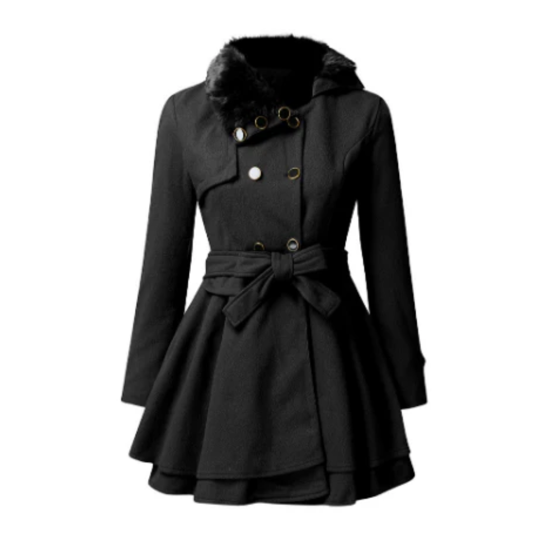 Belted Flared Coat | Faux Fur Collar | Double-Breasted Midweight