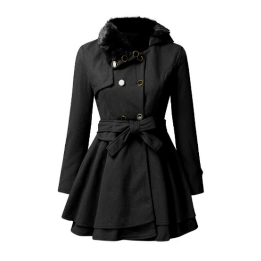 Belted Flared Coat | Faux Fur Collar | Double-Breasted Midweight