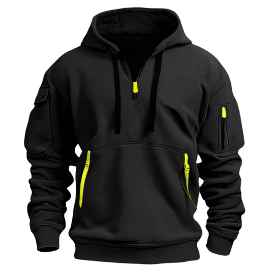 Men’s Tactical Quarter-Zip Hoodie | Utility Pullover with Zip Pockets