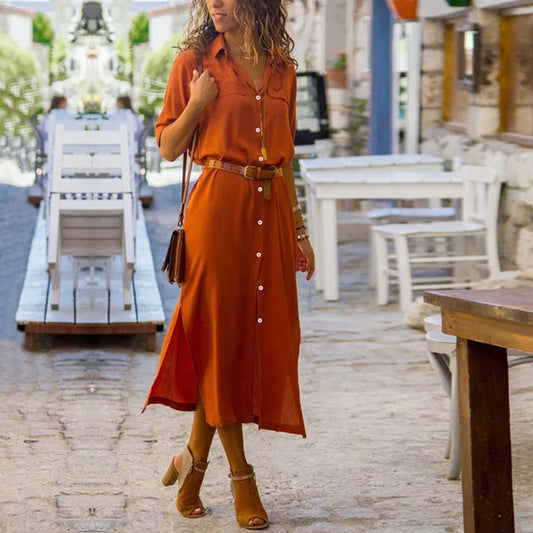 Women's Button-Down Shirt Dress | Belted Midi Dress | Casual Summer Outfit
