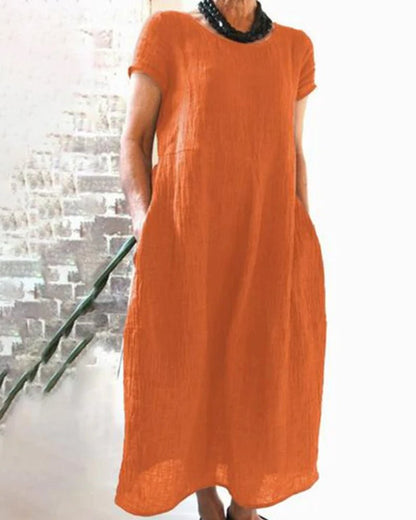 Short Sleeve Linen Midi Dress | Relaxed Fit Summer Essential with Pockets
