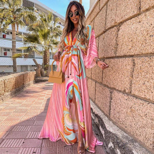 Heart Print Maxi Dress | Lightweight Tie Waist | Flowy Resort Cover-Up