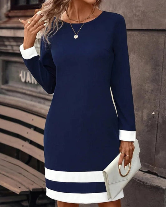 Colourblock Trim Sheath Dress | Long Sleeve | Tailored Silhouette