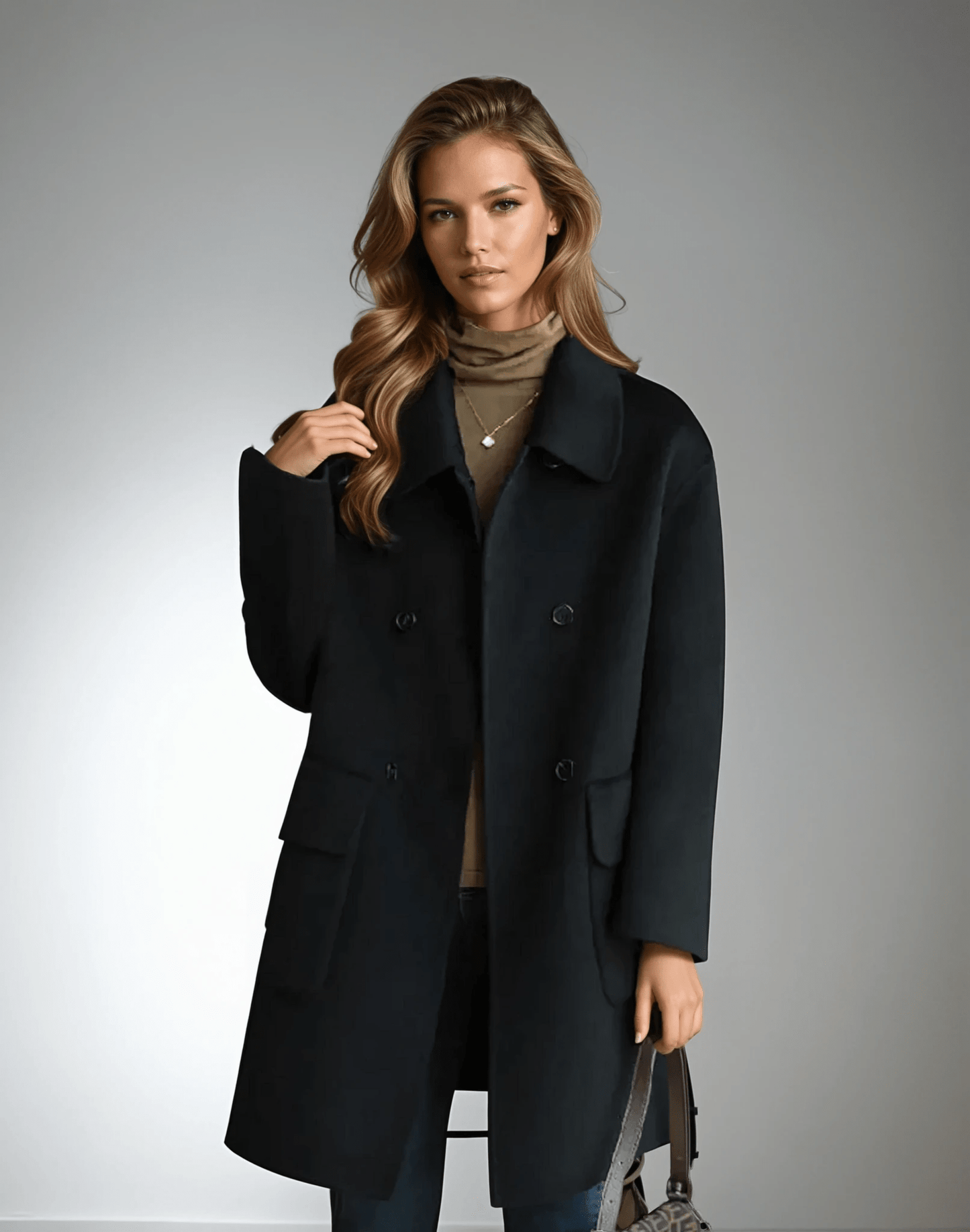 Wool-Blend Collar Coat | Boxy Mid-Length Outerwear with Patch Pockets