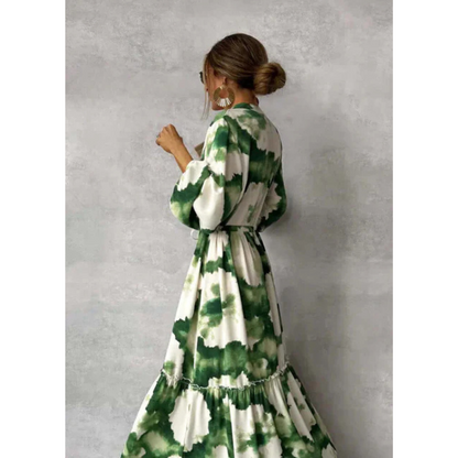 Tie-Dye Tiered Maxi Dress | Long Sleeve & Self-Tie Waist | Lightweight Boho Silhouette