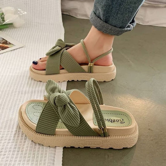Knotted Platform Slide Sandals | Stretch Strap Summer Slip-Ons | Casual Comfort Footwear Canada