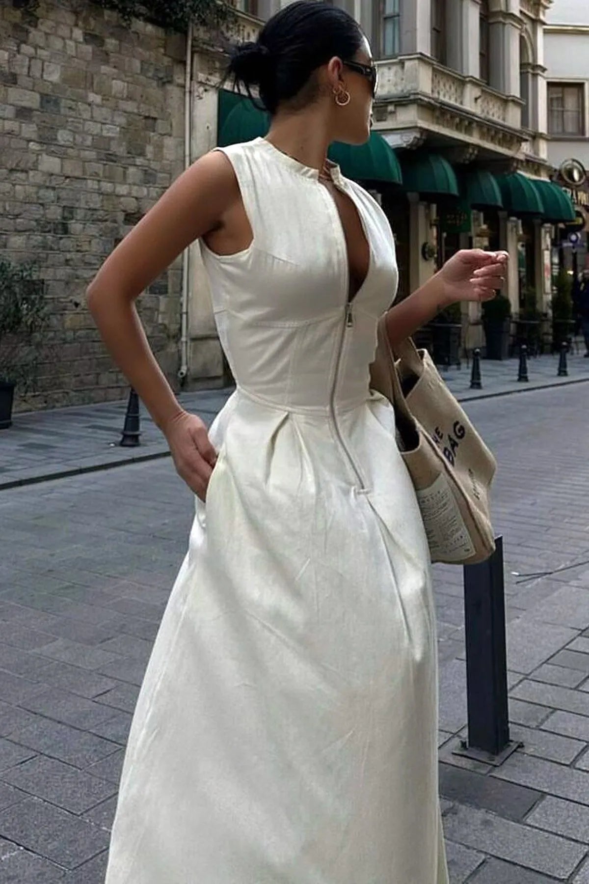 Sleeveless A-Line Maxi Dress | Deep V-Neck | Elegant Formal Wear