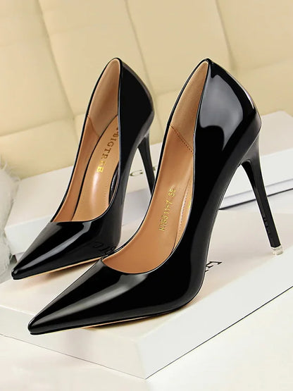 Pointed Toe Stiletto Heels | High-Shine Metallic Finish | Elegant Party Pumps