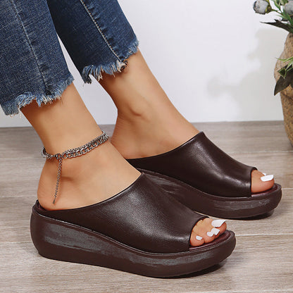 Minimalist Open-Toe Slides | Faux Leather Slip-On | Cushioned Flat Sole