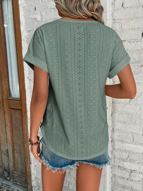 Eyelet Cotton Tee | Breathable Knit | Relaxed Fit Summer Top