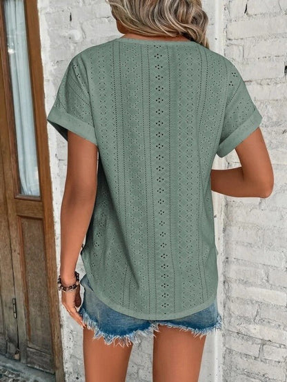 Eyelet Cotton Tee | Breathable Knit | Relaxed Fit Summer Top