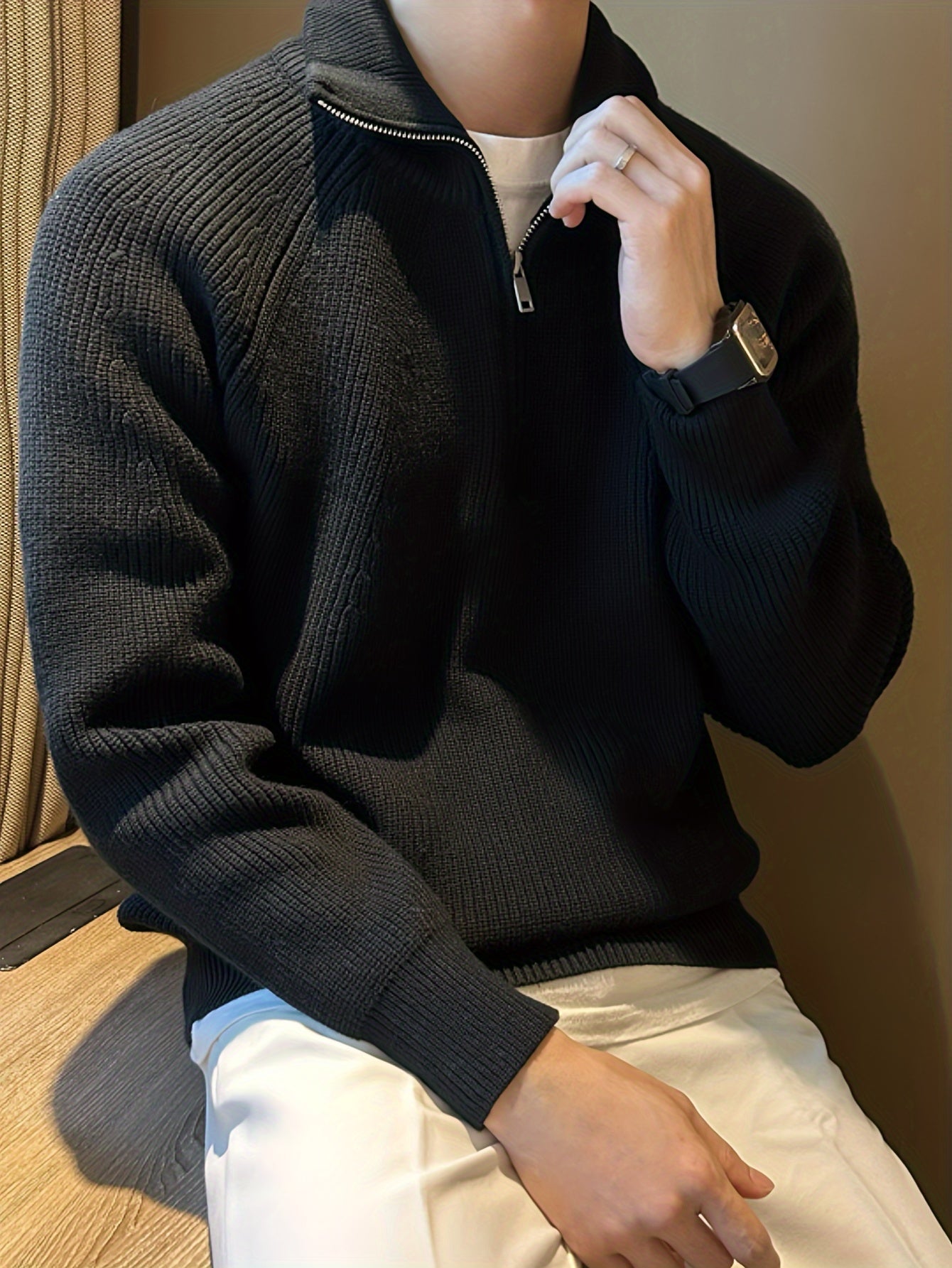 Men’s Waffle Knit Quarter-Zip Pullover | Textured Midweight Sweater | Casual Fall Layer