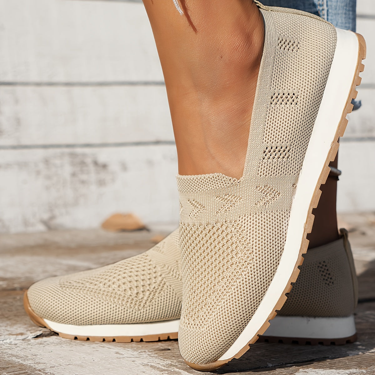 Knit Slip-On Sneakers | Lightweight Casual Walking Shoes | Breathable Stretch Fit