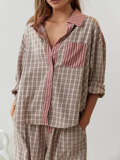 Striped Patchwork Pyjama Set | Soft Cotton Blend with Relaxed Fit