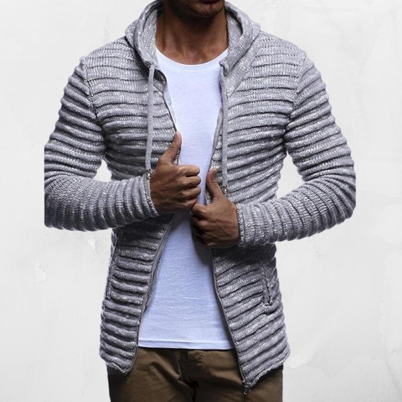 Men's Ribbed Knit Hoodie | Warm Zip-Up Sweater | Casual Winter Layer
