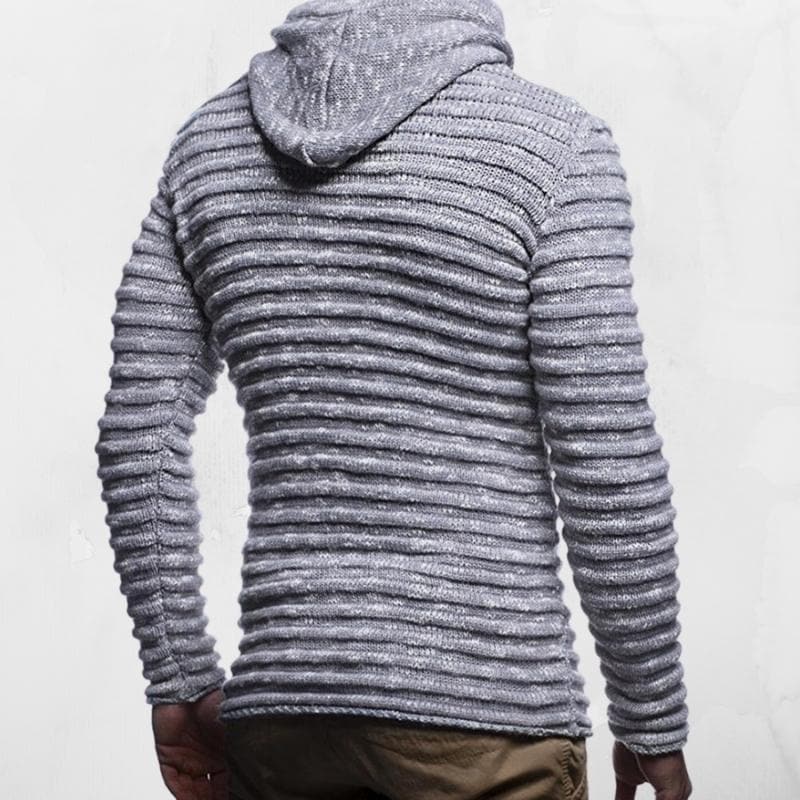 Men's Ribbed Knit Hoodie | Warm Zip-Up Sweater | Casual Winter Layer
