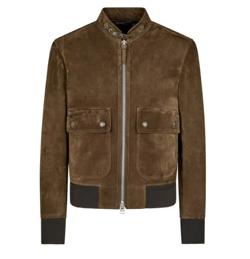 Suede Bomber Jacket | Ribbed Trim & Dual-Button Chest Pockets