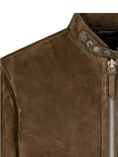Suede Bomber Jacket | Ribbed Trim & Dual-Button Chest Pockets