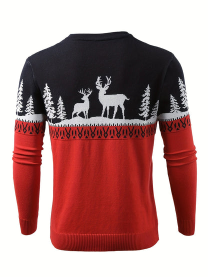 Men’s Holiday Reindeer Sweater | Festive Knit Crewneck | Winter Party Pullover