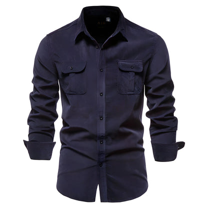 Men’s Utility Button-Up Shirt | Dual Flap Pockets | Casual Stretch Workwear Style