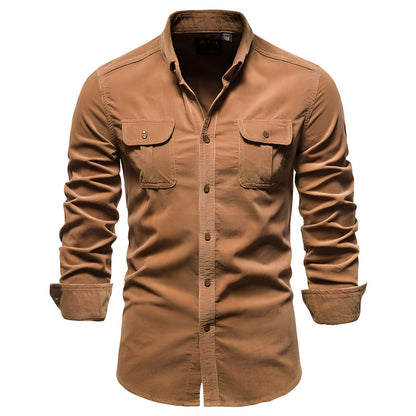 Men’s Utility Button-Up Shirt | Dual Flap Pockets | Casual Stretch Workwear Style