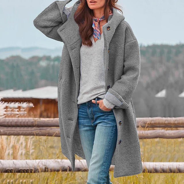 Oversized Bouclé Coat | Button Front | Soft Textured Finish