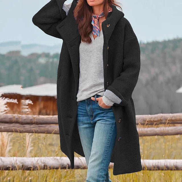 Oversized Bouclé Coat | Button Front | Soft Textured Finish