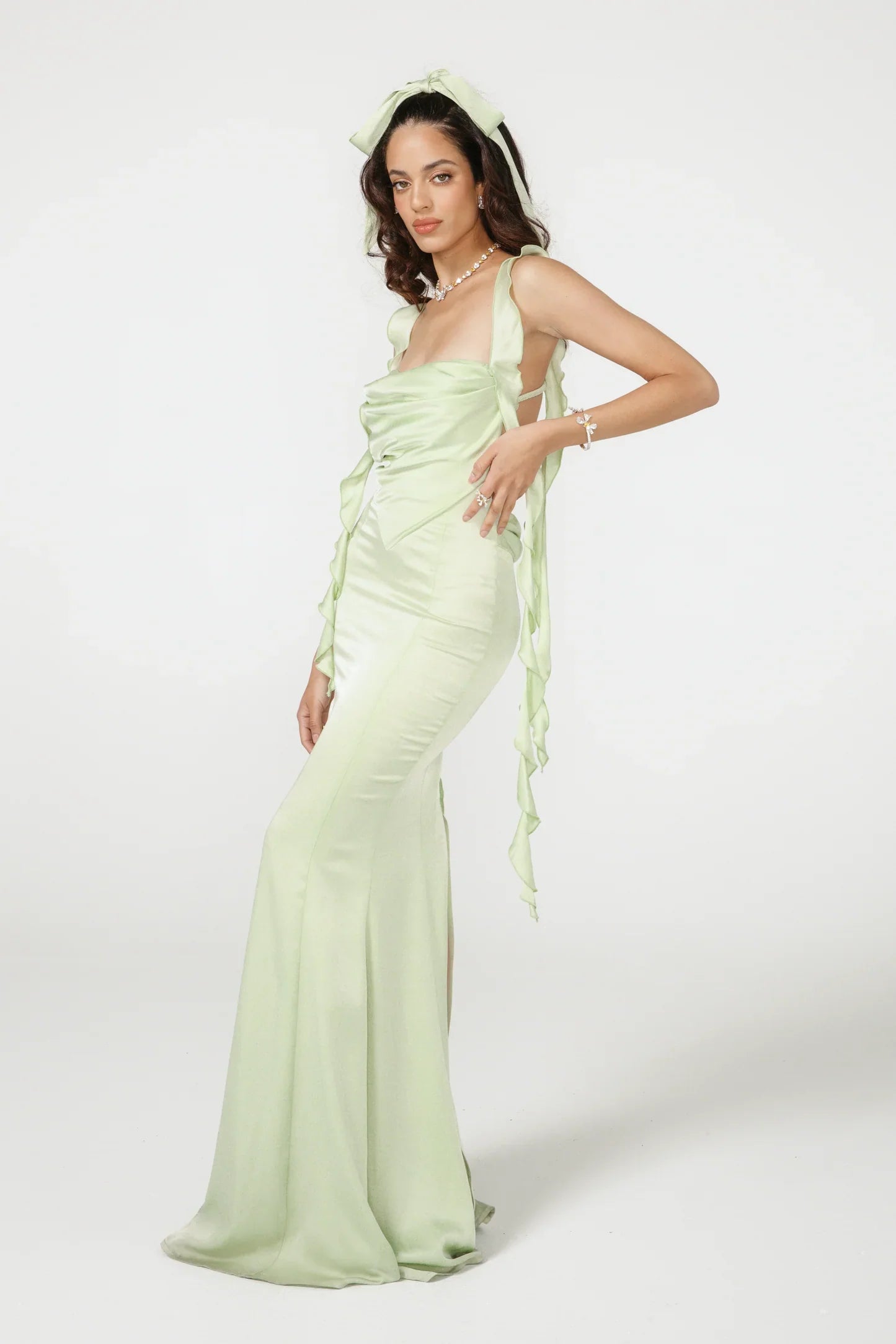 Satin Cowl Neck Evening Gown | Elegant Fit | Side Slit | Formal Occasion Dress