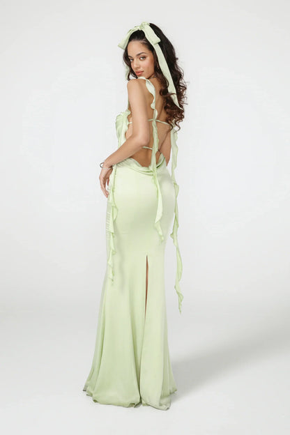 Satin Cowl Neck Evening Gown | Elegant Fit | Side Slit | Formal Occasion Dress