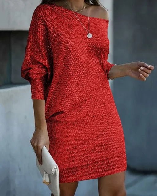 Sequin Knit Mini Dress | One-Shoulder Look | Relaxed Glam Fit