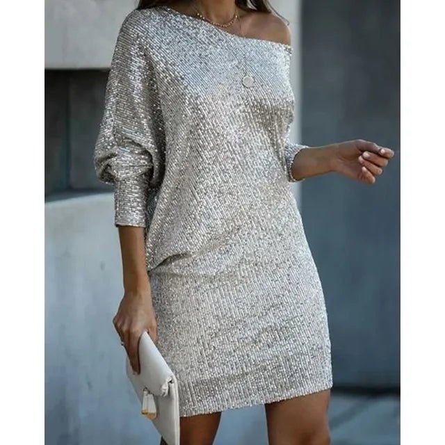 Sequin Knit Mini Dress | One-Shoulder Look | Relaxed Glam Fit