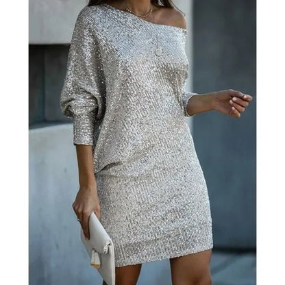 Sequin Knit Mini Dress | One-Shoulder Look | Relaxed Glam Fit