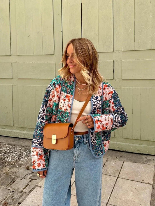 Women's Boho Patchwork Jacket | Colourful & Cozy | Lightweight | Casual Fall Layer