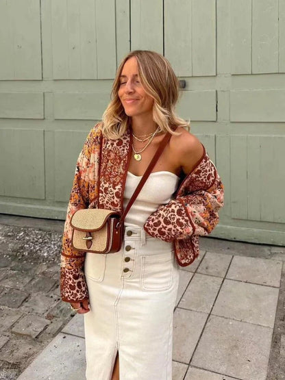 Women's Boho Patchwork Jacket | Colourful & Cozy | Lightweight | Casual Fall Layer