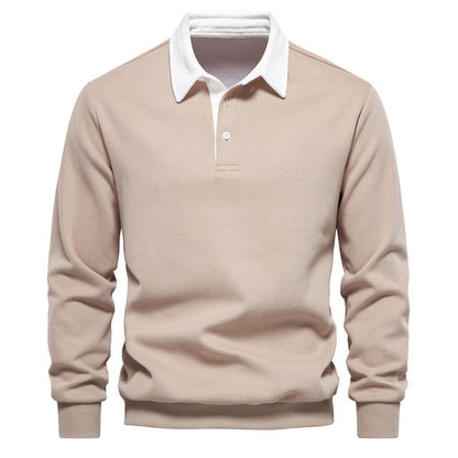 Men's Contrast Collar Polo Sweatshirt | Cotton Blend Pullover | Smart Casual Layer